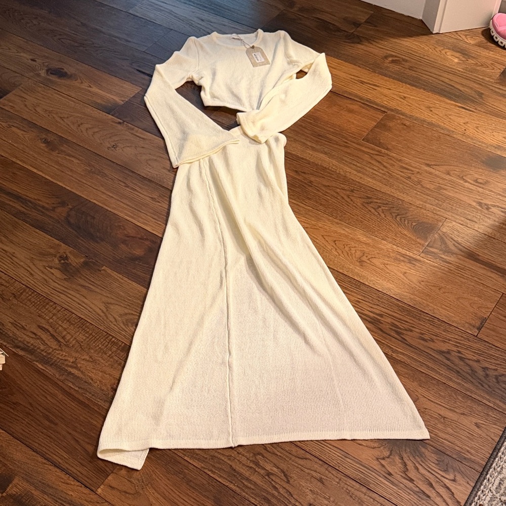 Meshki Cream Long Sleeve Cutout Maxi Dress